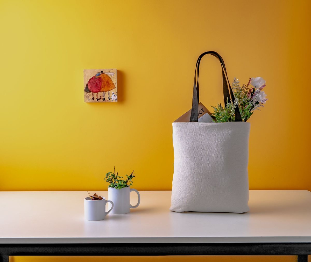 Natural cotton tote - short handle. Natural cotton with short handles - often used as a kit or gift carrier