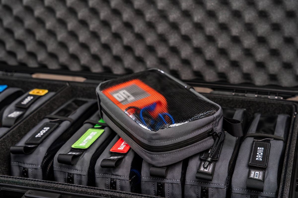 Accessory case - compartmented. Compartmented interior, cut to the exact kit it protects